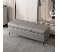 Banco otomano con almacenamiento, sofá largo rectangular tapizado de cuero, cremallera de seguridad, patas de metal, perfecto para dormitorio, asiento al final de la cama, elegante decoración del