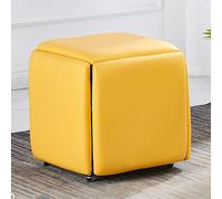 Banco otomano cuadrado de cuero verde con juego de taburete 5 en 1 y ruedas para sala de estar o comedor, reposapiés apilable, 45 cm