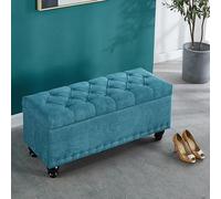 Banco otomano de almacenamiento azul para entrada, zapatero multiusos, elegante asiento para interiores, 31.5 pulgadas (80 cm), solución de almacenamiento para habitación de niños