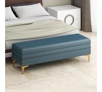 Banco otomano de almacenamiento azul pavo real de 100 cm, reposapiés de tela técnica, asiento de ventana y taburete de entrada, reposapiés convertible ideal para dormitorio y sala de estar