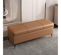 Banco otomano de almacenamiento con asiento de entrada abatible de piel sintética para dormitorio, sala de estar, color marrón claro, bisagras de seguridad, organizador de zapatos perfecto