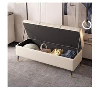 Banco otomano de almacenamiento de piel sintética color crema, reposapiés de entrada de 47.2 pulgadas con patas de metal, pecho de gran capacidad para dormitorio, sala de estar y final de cama.