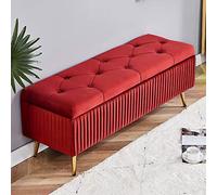 Banco otomano de almacenamiento de terciopelo azul de lujo con patas de metal dorado, reposapiés tapizado para sala de estar o dormitorio, extremo de la cama o banco de entrada con almacenamiento