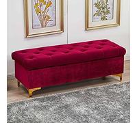 Banco otomano de almacenamiento de terciopelo con asiento tapizado de alta calidad, moderno banco multifunción para dormitorio, sala de estar, pasillo, color rojo vino, 60 x 45 x 40 cm