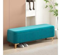 Banco otomano de almacenamiento de terciopelo para dormitorio, reposapiés suave de 100 cm con base de madera, elegante asiento de almacenamiento para entrada, moderno puf para sala de estar, color