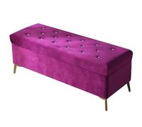 Banco otomano de almacenamiento de terciopelo, puf tapizado morado de 43.3 pulgadas con patas de metal dorado, ideal para entrada o sala de estar, muebles elegantes y funcionales para el hogar