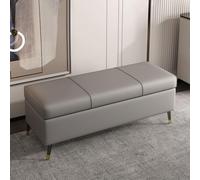 Banco otomano de almacenamiento gris con tapa abatible de piel sintética para entrada y sala de estar, baúl largo para almacenamiento de zapatos con bisagras de seguridad, 80 cm