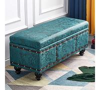 Banco otomano de almacenamiento moderno con parte superior elevable, reposapiés rectangular de piel sintética, muebles decorativos elegantes para sala de estar y dormitorio, azul y verde, 60 x 40 cm