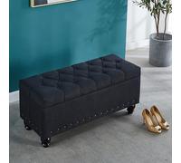 Banco otomano de almacenamiento negro para entrada, asiento de almacenamiento de zapatos, multifuncional, banco de almacenamiento para interiores, 31.5 pulgadas, perfecto para pasillo y habitación de