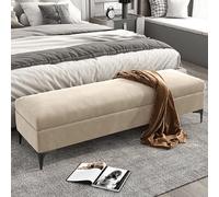 Banco otomano de almacenamiento para dormitorio, puf blanco roto con cojín de espuma de alta densidad, asiento de entrada, 150 cm, muebles suaves para decoración de sala de estar y dormitorio