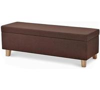 Banco otomano de almacenamiento, reposapiés tapizado de lino de algodón para sala de estar, asiento acolchado con patas de madera maciza, cómoda de almacenamiento versátil y taburete de pie