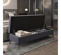Banco otomano de almacenamiento tapizado de lujo, multifuncional, reposapiés con parte superior elevable, decoración de muebles de primera calidad en gris y azul, 80 x 45 x 45 cm, elegante y funcional