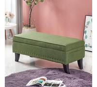 Banco otomano de almacenamiento verde pino para almacenamiento de zapatos, reposapiés y final de cama, elegante baúl de almacenamiento para sala de estar, dormitorio y entrada (150 x 45 x 40 cm)