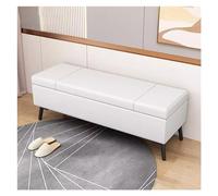 Banco otomano de cuero azul para entrada y dormitorio, reposapiés tapizado, elegante solución de almacenamiento al final de la cama, 100 cm de largo, perfecto para decoración del hogar y comodidad