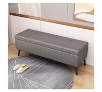 Banco otomano de cuero azul para entrada y dormitorio, reposapiés tapizado y asiento, elegante solución de almacenamiento, 80 cm de largo, perfecto para uso al final de la cama