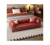 Banco otomano de cuero rojo de lujo para dormitorio, elegante taburete de extremo de cama, versátil almacenamiento de sofá, ideal para guardarropa y tienda de ropa, tamaño mediano