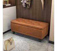 Banco otomano de cuero sintético tapizado impermeable con reposapiés de madera maciza para dormitorio, sala de estar, entrada, vestidor, oficina (100 x 40 x 43 cm, café claro)