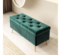 Banco otomano de madera de 100 cm con patas, elegante baúl de almacenamiento interior para dormitorio o entrada, tela duradera, diseño moderno, muebles multifuncionales