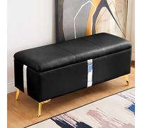 Banco otomano de piel sintética de lujo acolchado para almacenamiento de zapatos con bisagras de seguridad y patas de metal, elegante banco de extremo de cama para dormitorio, sala de estar o entrada