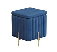 Banco otomano de terciopelo de lujo con patas de metal acolchado para sala de estar y entrada, extremo de la cama, color azul marino, 45 x 45 x 42 cm