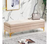 Banco otomano de terciopelo moderno tapizado en color crema para sala de estar y entrada, elegante taburete de almacenamiento, 60 x 40 x 40 cm, asiento perfecto para el final de la cama y taburete