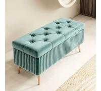 Banco otomano de terciopelo para pasillo y dormitorio, diseño de tapa plegable, reposapiés acolchado, elegante acento azul y verde (60 cm)