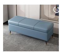 Banco otomano extra largo de piel sintética para entrada y sala de estar, piel sintética, 80 cm, color azul recular para niños pequeños