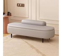 Banco otomano moderno de almacenamiento con almohada lumbar, asiento de entrada de piel sintética y almacenamiento al final de la cama, elegante taburete gris claro para sala de estar, 60 cm