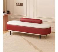 Banco otomano moderno de almacenamiento con almohada lumbar, caja de almacenamiento para sala de estar, reposapiés de piel sintética, color rojo y beige, 80 cm