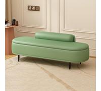 Banco otomano moderno de almacenamiento con almohada lumbar, reposapiés de piel sintética verde para sala de estar, entrada, extremo de la cama, caja de almacenamiento, 80 cm