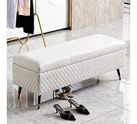 Banco otomano moderno de cuero, elegante almacenamiento de zapatos para sala de estar y entrada, color blanco crema, 60 x 40 x 45 cm, organizador multifuncional para el hogar y acento decorativo