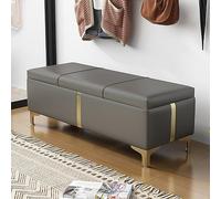 Banco otomano moderno de piel sintética tapizado para almacenamiento de zapatos con tapa abatible y bisagras de seguridad. Elegante reposapiés para sala de estar y entrada (47 x 15 x 16 pulgadas, gris