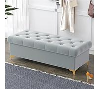 Banco otomano moderno de terciopelo con almacenamiento, asiento tapizado de lujo para dormitorio y sala de estar, elegante diseño gris, perfecto para final de cama y decoración del hogar