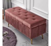 Banco otomano Moderno de Terciopelo con Almacenamiento y Base de Metal, Asiento tapizado abatible para recibidor, Taburete versátil para reposapiés en Dormitorio y Sala de Estar, Elegante me