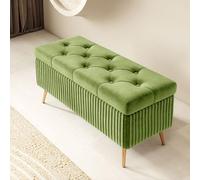 Banco otomano moderno de terciopelo para almacenamiento, elegante banco de zapatos de entrada, banco tapizado, con botones, reposapiés para sala de estar y comedor (80 x 40 x 45 cm, verde A)