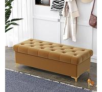 Banco otomano moderno de terciopelo, taburete tapizado de almacenamiento para dormitorio, sala de estar y entrada, elegante asiento al final de la cama, color marrón, tamaño de 60 cm