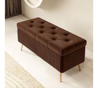 Banco otomano moderno de terciopelo tapizado para entrada, zapatero con botones, para sala de estar y dormitorio, elegante asiento al final de la cama (31 x 16 x 18 pulgadas, marrón)