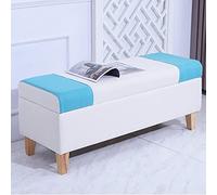 Banco otomano rectangular de almacenamiento acolchado de lino con almacenamiento moderno para el hogar, sala de estar, dormitorio, reposapiés, bancos multifunción, blanco y azul, 100 x 40 x 43 cm