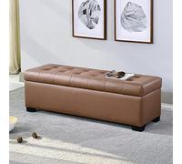 Banco otomano rectangular de almacenamiento de piel sintética marrón moderno para sala de estar y entrada, taburete cambiador tapizado, 80 x 45 x 40 cm