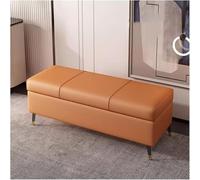 Banco otomano rectangular de almacenamiento de piel sintética naranja de 140 cm, reposapiés acolchado, elegante solución de almacenamiento para sala de estar y dormitorio, asiento de entrada versátil