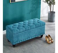 Banco otomano rectangular de almacenamiento tapizado de lino para dormitorio, reposapiés moderno para sala de estar, entrada, almacenamiento de zapatos, taburete azul 100