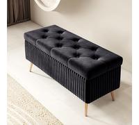 Banco otomano rectangular de madera para almacenamiento - Versátil caja de almacenamiento para entrada interior, elegante contenedor de puf con pies para dormitorio y sala de estar