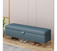 Banco otomano rectangular de piel sintética azul, multiusos, para entrada, reposapiés y asiento de dormitorio, 110 x 40 x 40 cm, elegante decoración del hogar y ahorro de espacio