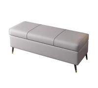 Banco otomano rectangular gris con bisagra de seguridad, tapa abatible, banco de almacenamiento extra largo para dormitorio y sala de estar, 120 cm