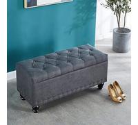 Banco otomano rectangular moderno con asiento de lino tapizado de almacenamiento, elegante final de la cama, reposapiés para sala de estar, entrada, cambiador de zapatos