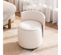 Banco otomano redondo moderno con respaldo, elegante taburete tapizado y reposapiés, ideal para sala de estar, dormitorio y sala de maquillaje, solución funcional.