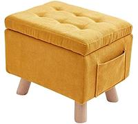 Banco otomano tapizado amarillo de gran capacidad, taburete rectangular con patas de madera, 60 x 30 x 34 cm, perfecto para dormitorio, sala de estar, reposapiés, decoración del hogar