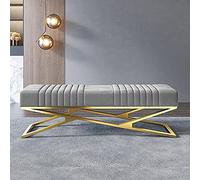 Banco otomano tapizado de terciopelo de lujo con base dorada versátil para dormitorio moderno, color gris claro, 110 x 38 x 42 cm, elegante decoración del hogar