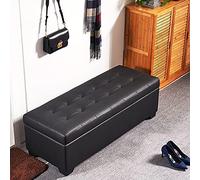 Banco otomano tapizado moderno con almacenamiento rectangular para sala de estar y entrada, color negro, 100 x 45 x 40 cm