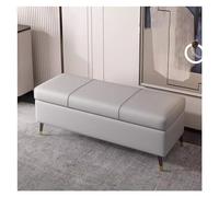 Banco otomano tapizado moderno en piel sintética gris con tapa con bisagras, elegante reposapiés para entrada, patas de metal, 80 cm, solución perfecta para decoración del hogar y almacenamiento